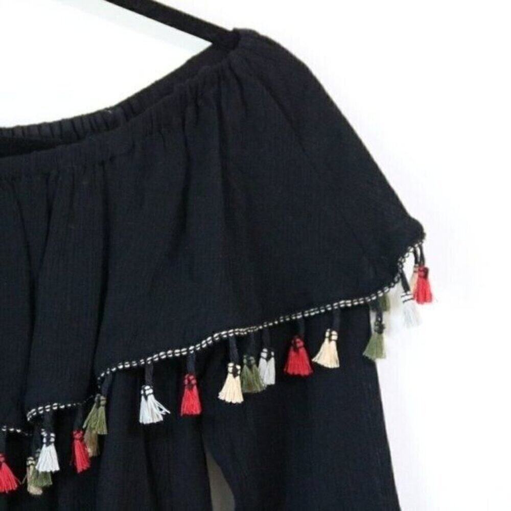 Altar'd State Black‎ Off Shoulder Shirt Marisol Top Tassels Small - Picture 5 of 7